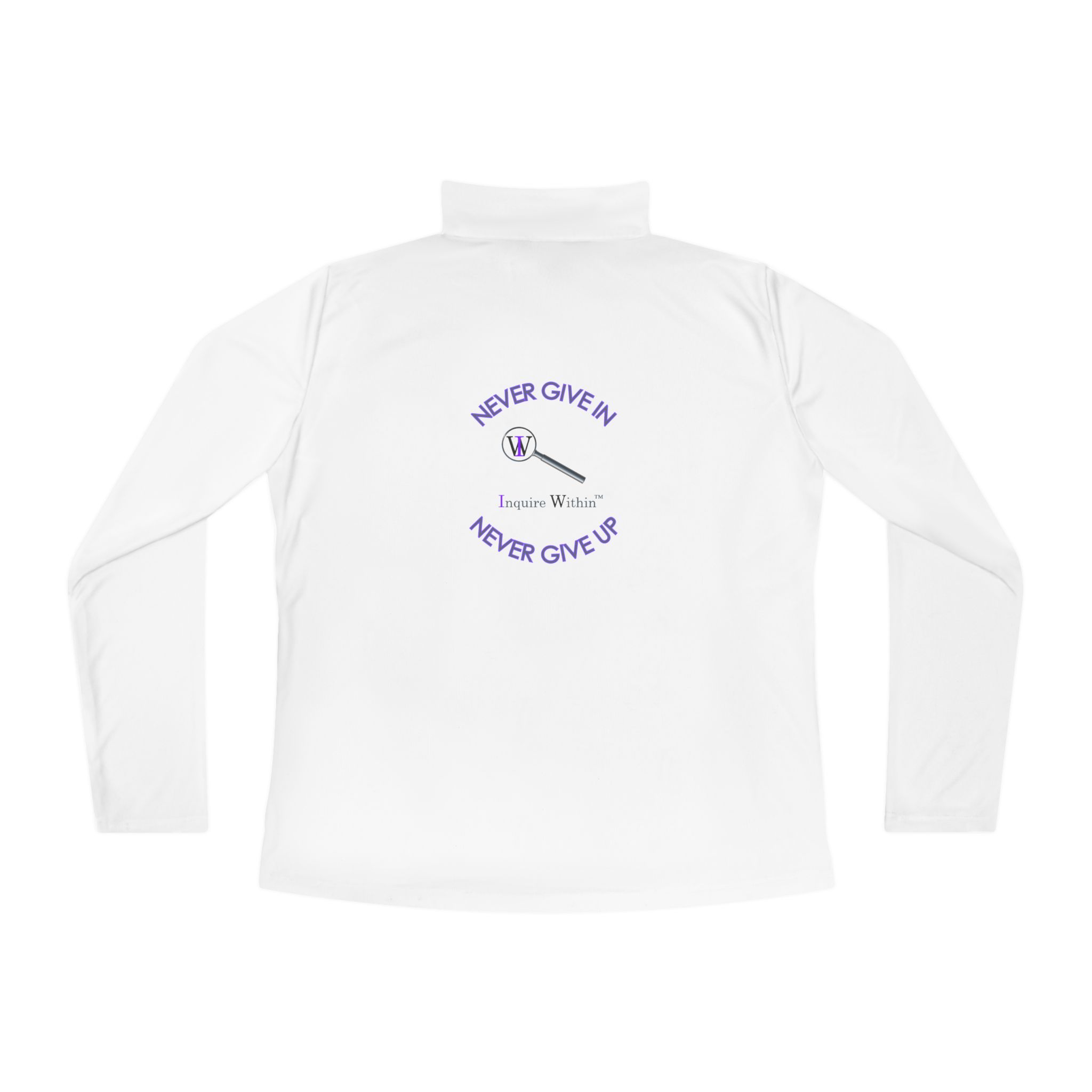 Ladies Quarter-Zip Pullover — 'Never Give In' Motivational Golf Pullover - Image 2
