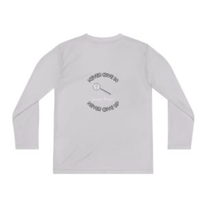 Youth Long Sleeve Tee — 'Never Give Up' Motivational Sports Shirt