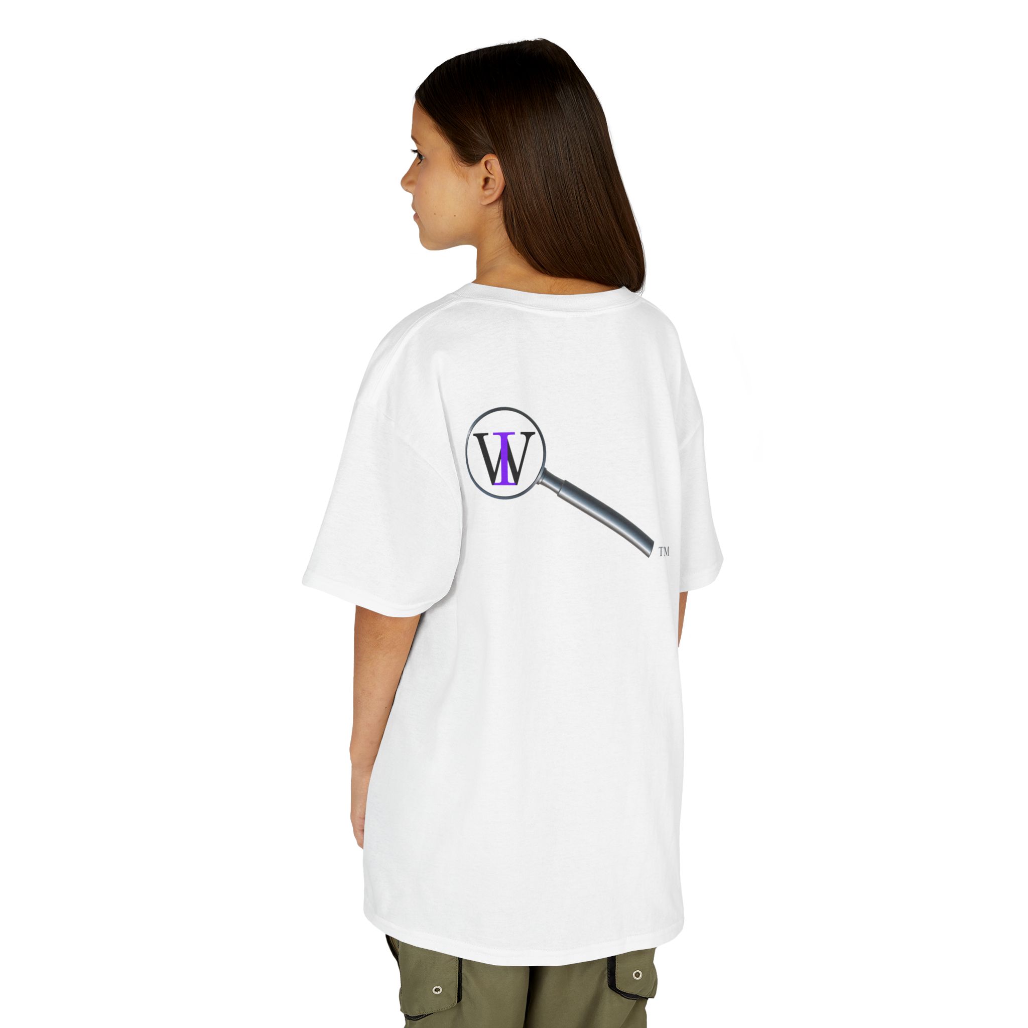 Kids Curiosity Tee — Magnifying Glass Logo & Positive Traits Spiral Kids T‑Shirt - Image 6