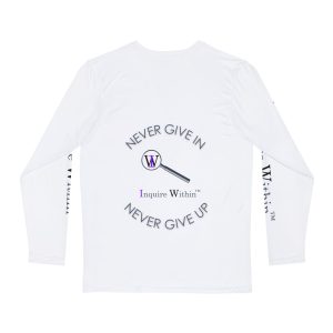 Men's Long Sleeve Shirt with NEVER GIVE IN back (AOP)