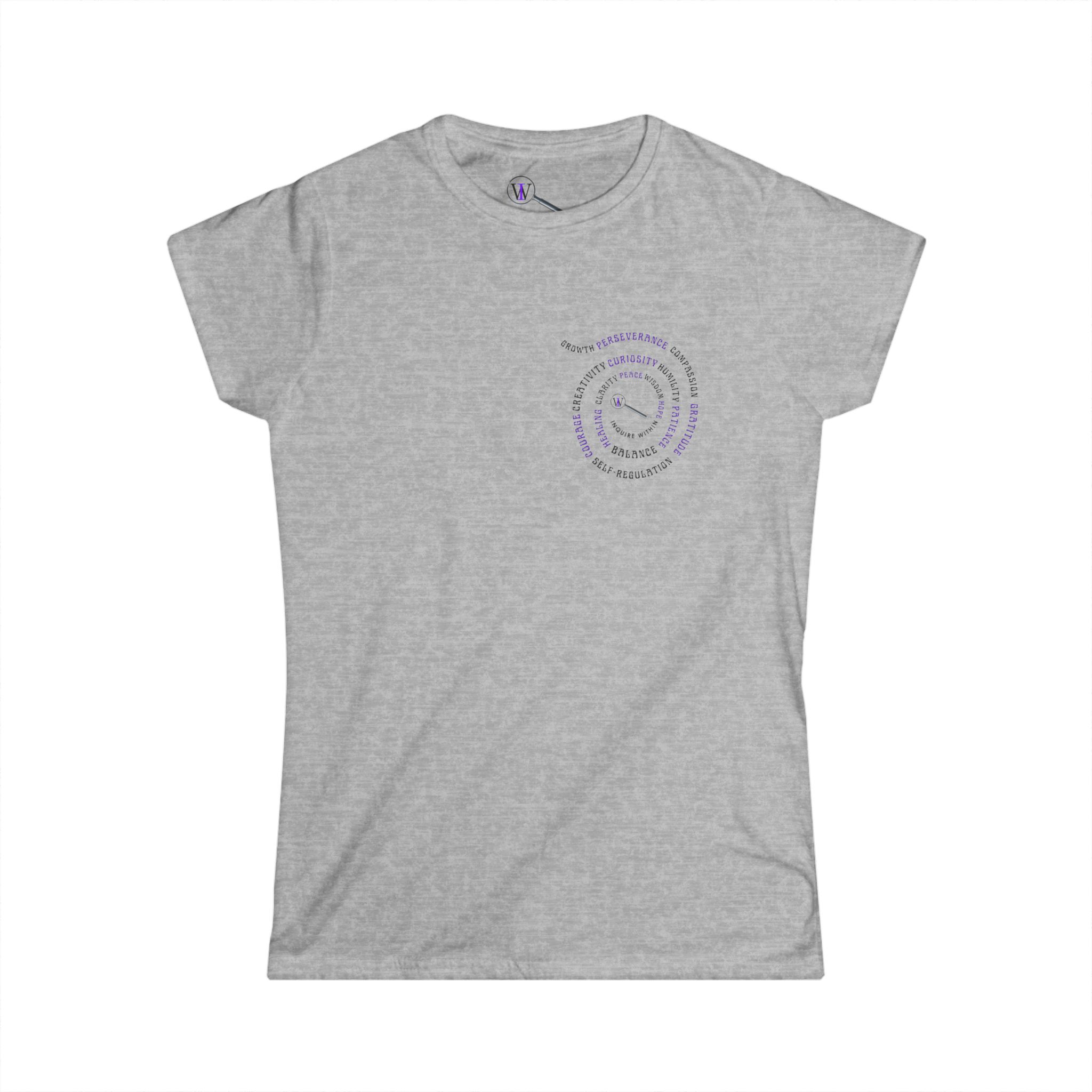 Women's Inspirational Soft style Tee INQUIRE WITHIN "SWIRL LOGO"