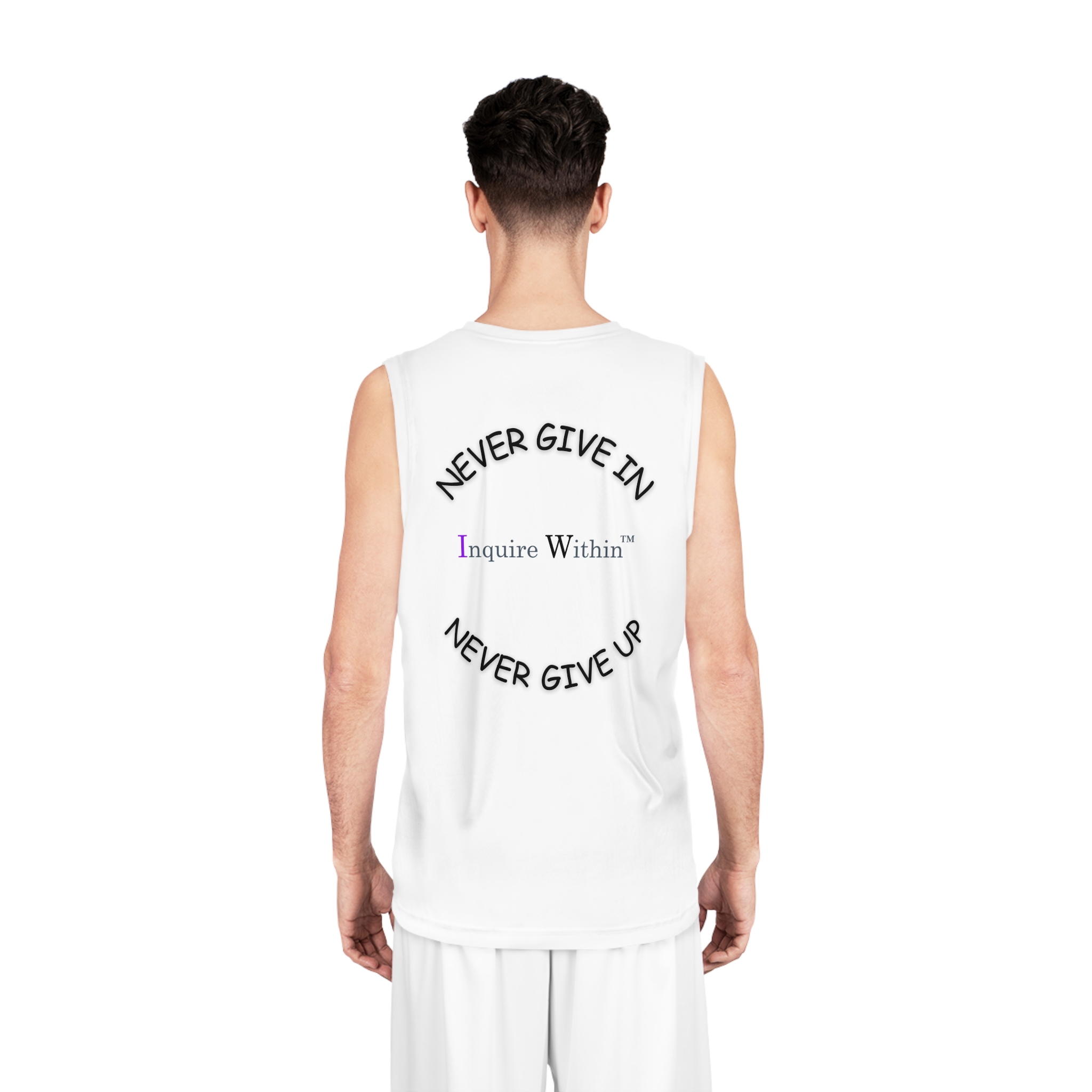 Never Give In Never Give Up Basketball Jersey – 'Inquire Within' Motivational Sports Tank