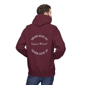 Fleece Hoodie - Inspire Curiosity Midweight Hoodie -"Never Give In"