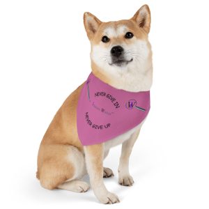 Pet Bandana Collar - Pink "Never Give In, Never Give Up" Inspirational Dog Scarf