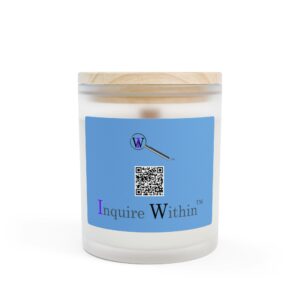 The original Inquire Within™ Frosted Glass Candle Logo — 11oz Scented Soy Candle with Wooden Lid