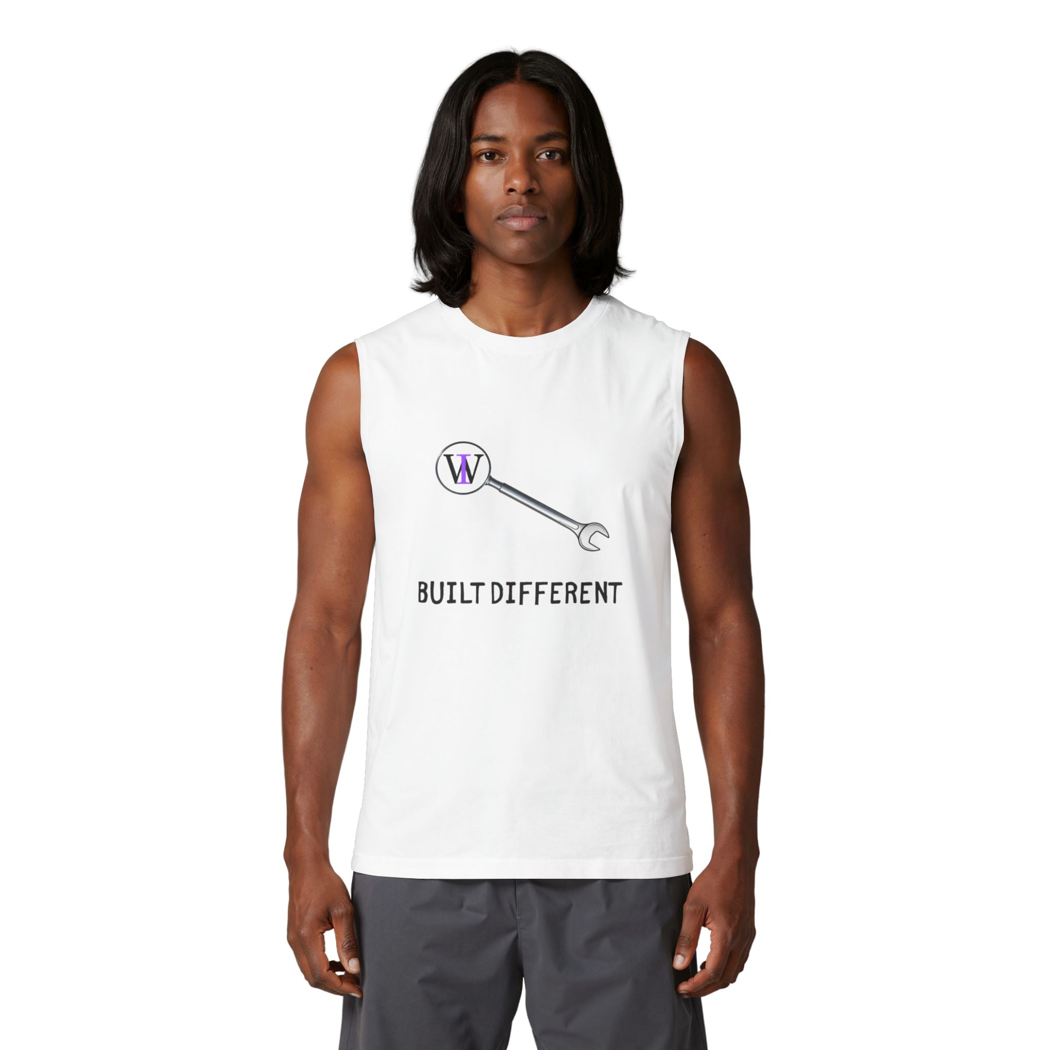 Built Different Muscle Tank — 'Built Different' Wrench Graphic Tank Top - Image 3