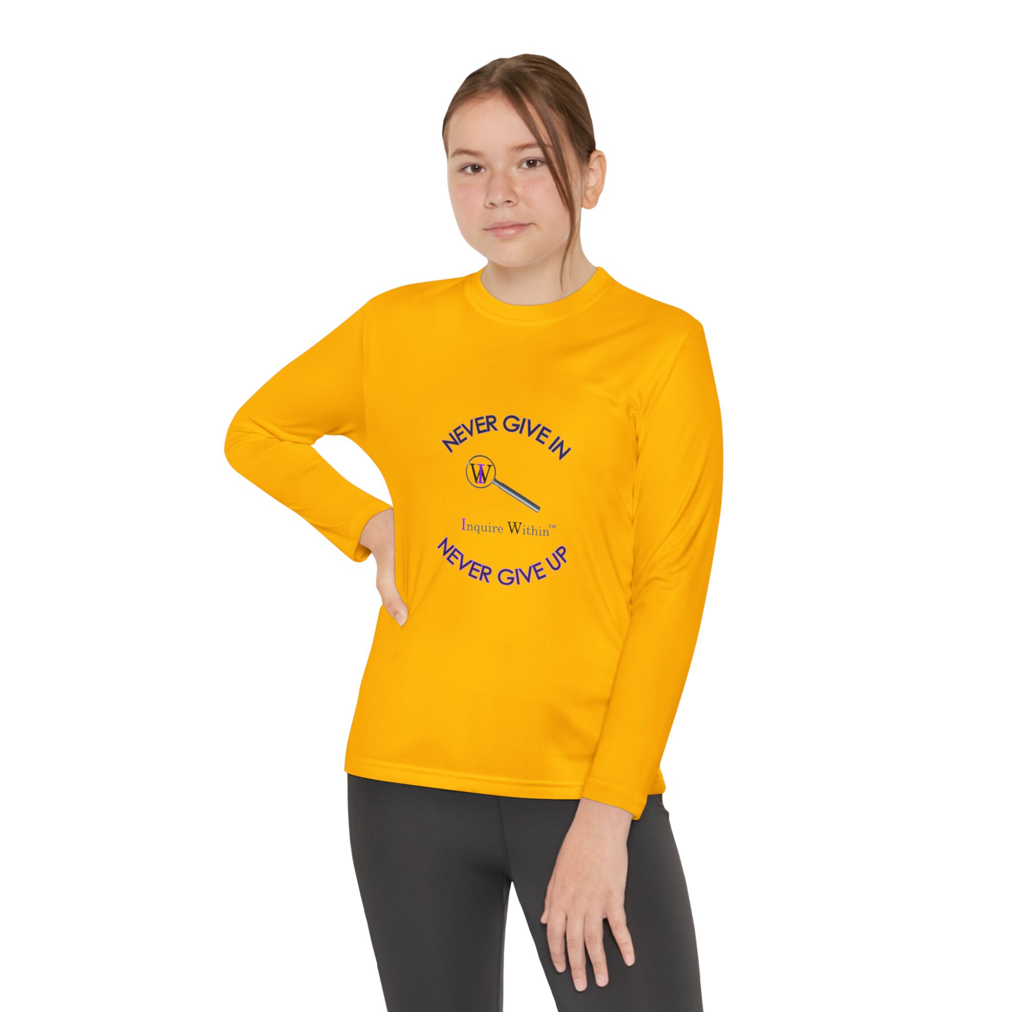 Youth Long Sleeve Tee — 'Never Give In. Never Give Up" - Image 32