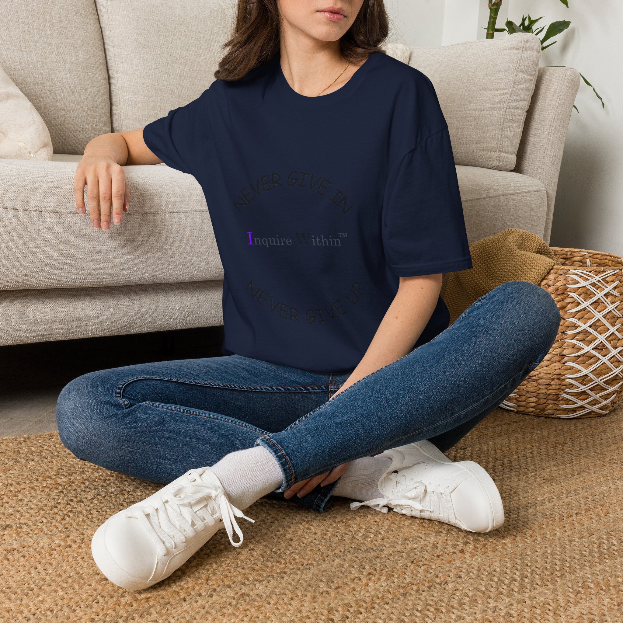 Woman's T-Shirt- 'Never Give In. Never Give Up' Front- Neutrals - Image 50