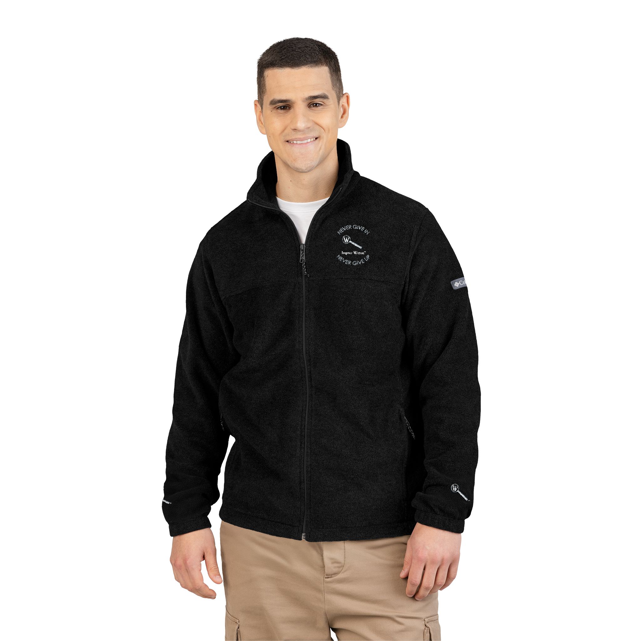 NEVER GIVE IN, NEVER GIVE UP Embroidered Fleece Jacket - Image 4