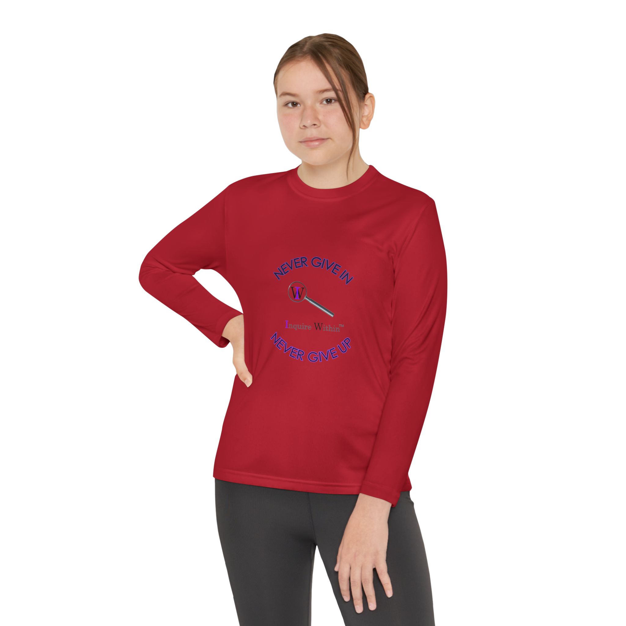 Youth Long Sleeve Tee — 'Never Give In. Never Give Up" - Image 56