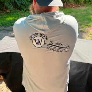 Men's Hooded Solar Long Sleeve- "The Work Begins Here"
