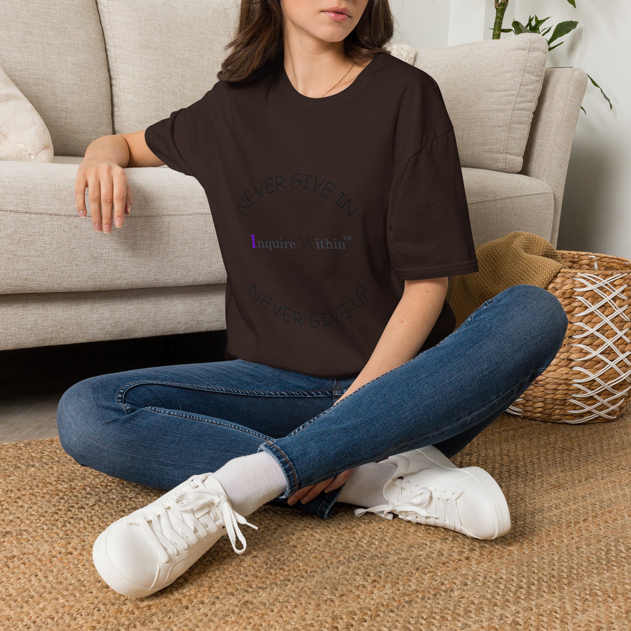 Woman's T-Shirt- 'Never Give In. Never Give Up' Front- Neutrals - Image 22