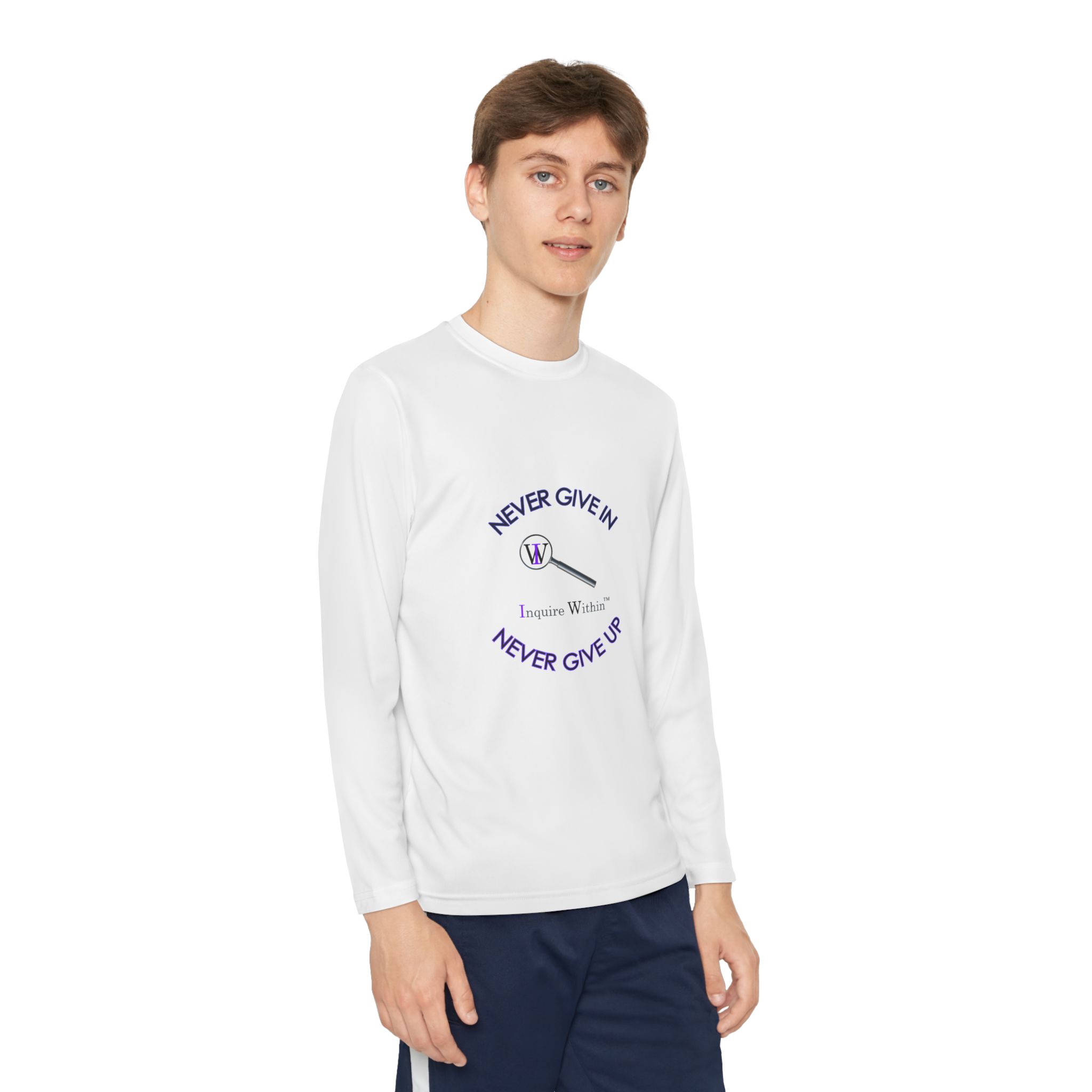 Youth Long Sleeve Tee — 'Never Give In. Never Give Up" - Image 5