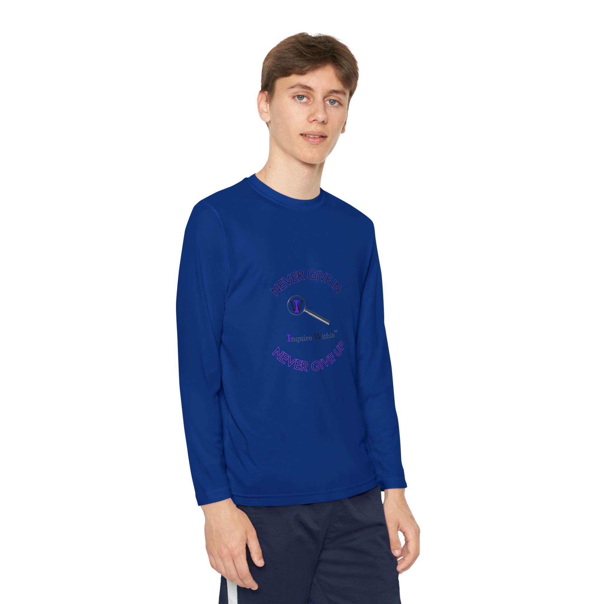 Youth Long Sleeve Tee — 'Never Give In. Never Give Up" - Image 43