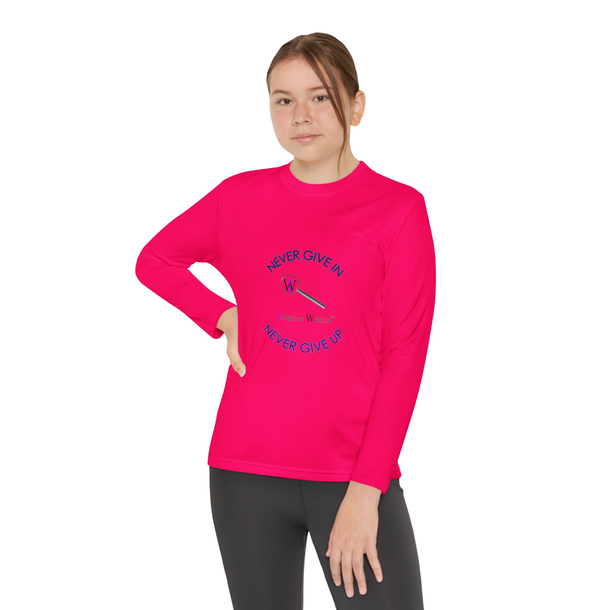 Youth Long Sleeve Tee — 'Never Give In. Never Give Up" - Image 60