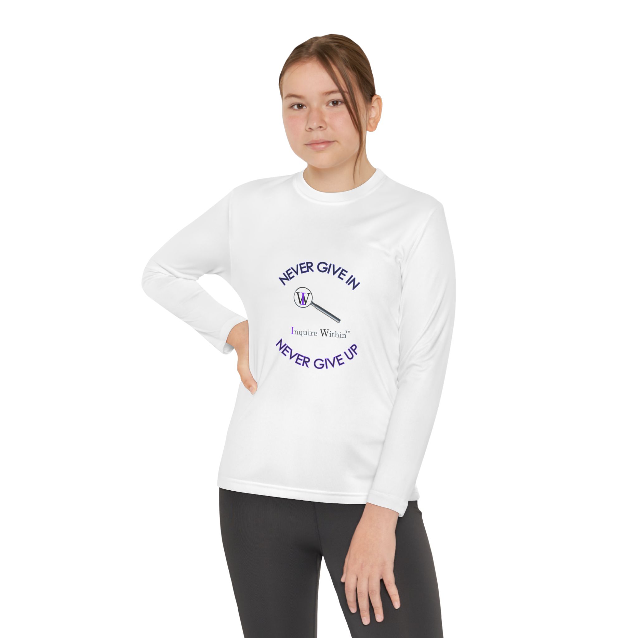 Youth Long Sleeve Tee — 'Never Give In. Never Give Up" - Image 8