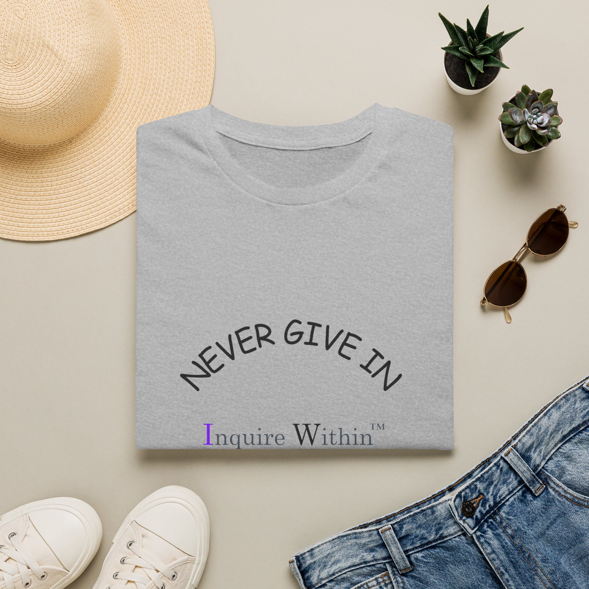 Woman's T-Shirt- 'Never Give In. Never Give Up' Front- Neutrals - Image 17