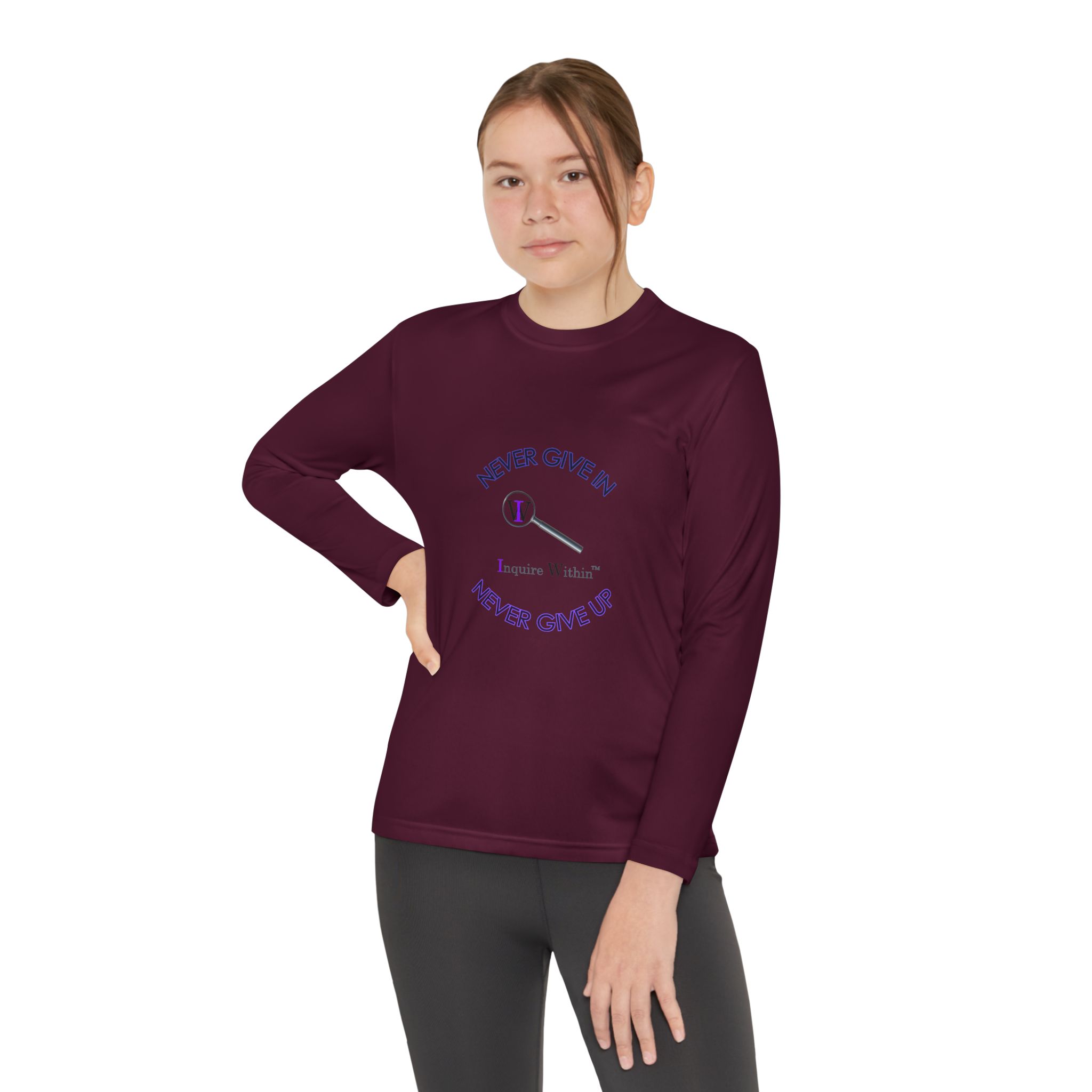 Youth Long Sleeve Tee — 'Never Give In. Never Give Up" - Image 64