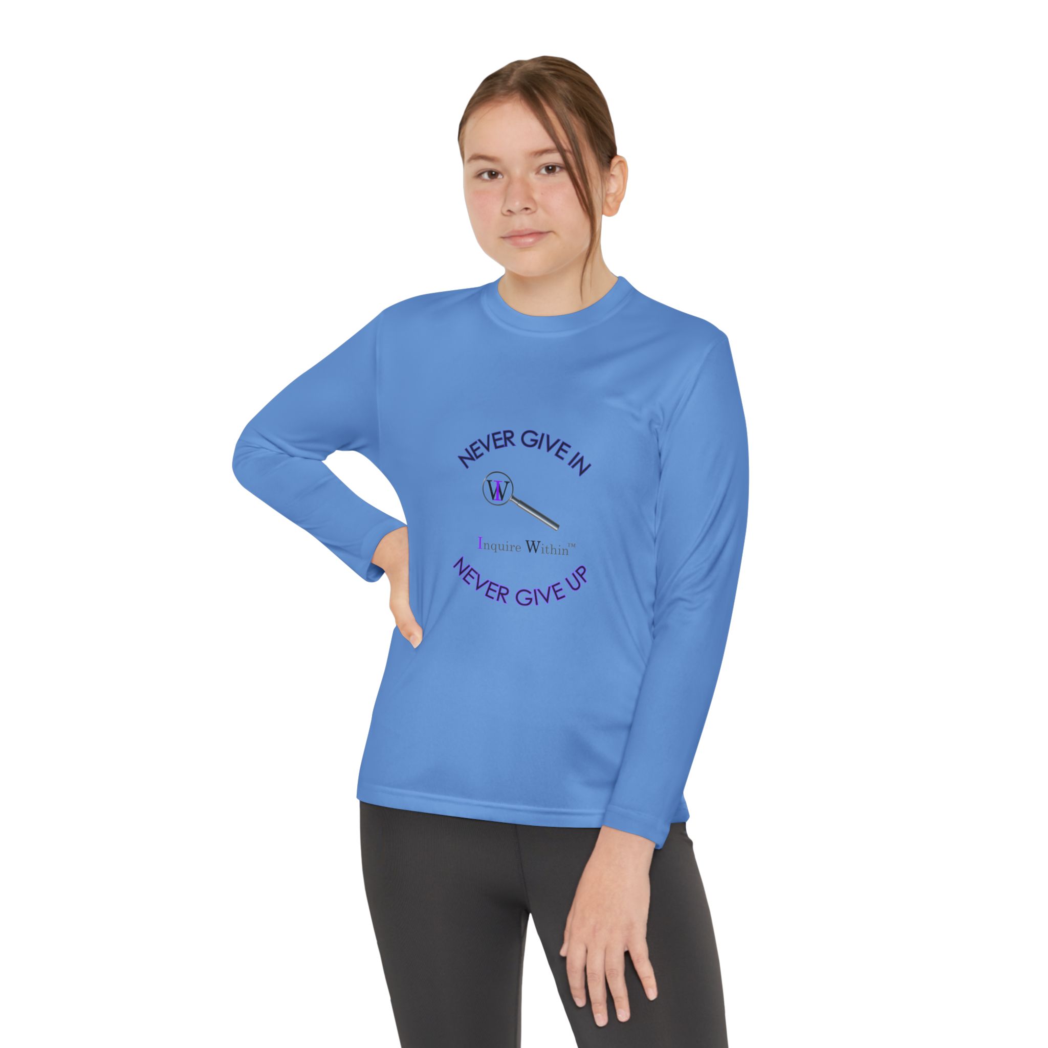 Youth Long Sleeve Tee — 'Never Give In. Never Give Up" - Image 16