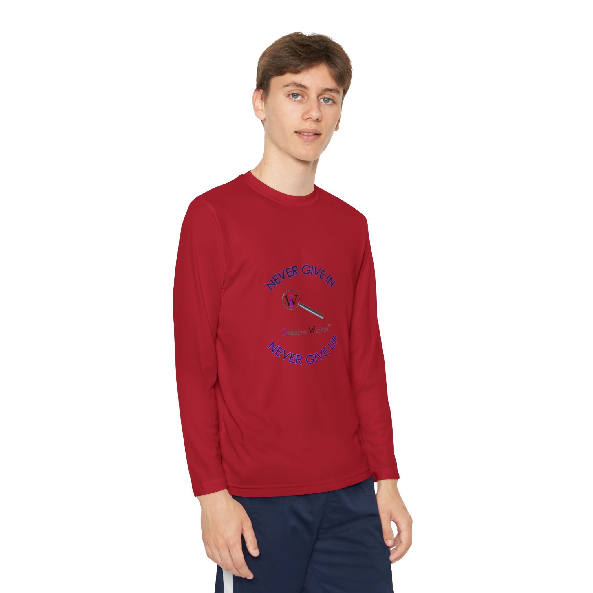 Youth Long Sleeve Tee — 'Never Give In. Never Give Up" - Image 55